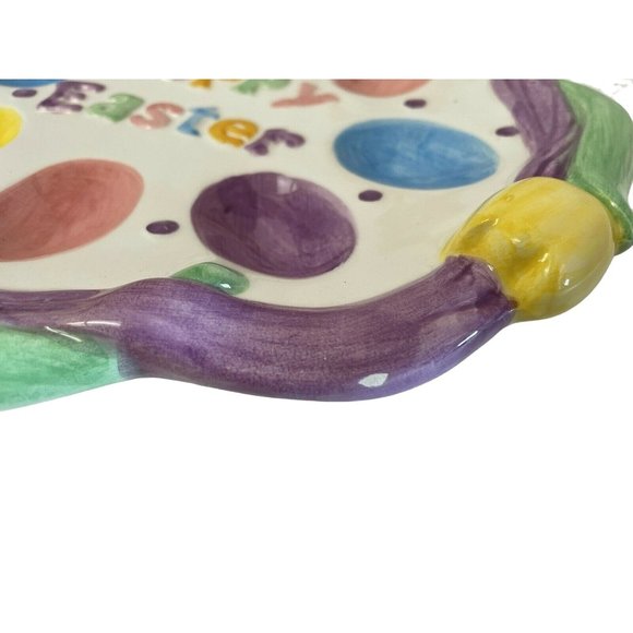 Hoppy Easter Plate Ceramic 8 Easter Egg Tray Holder 10" x 10 1/2" x 3 1/4 - Picture 2 of 9